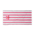Fleur d'été -- Pink Striped Beach Towel with Plumeria Blossom