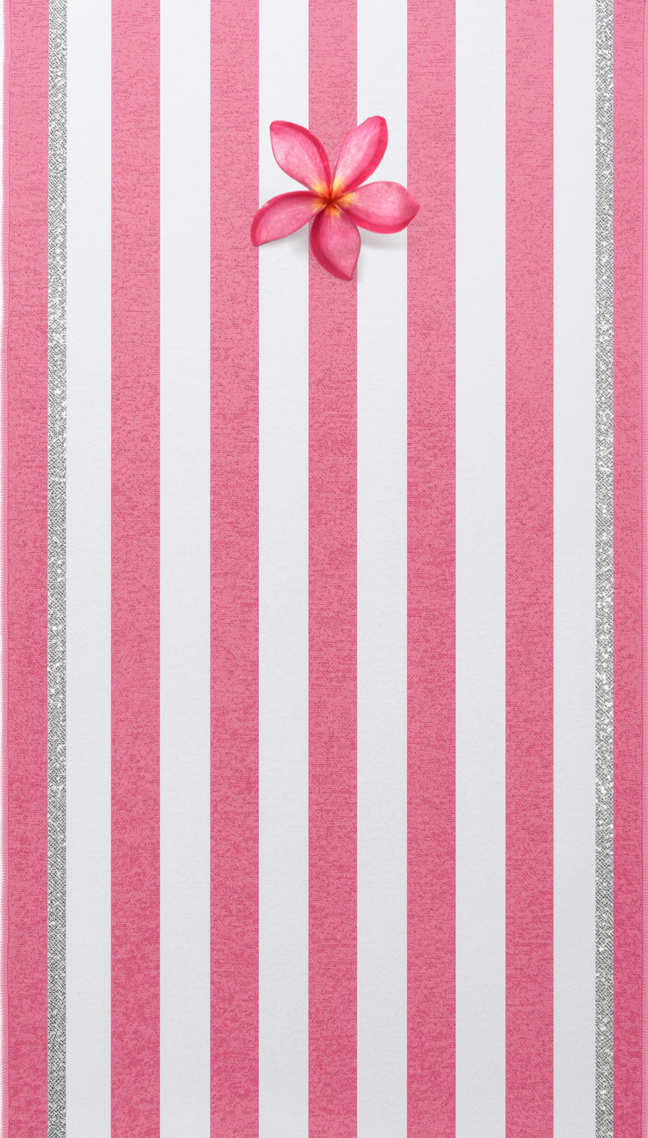 Fleur d'été -- Pink Striped Beach Towel with Plumeria Blossom