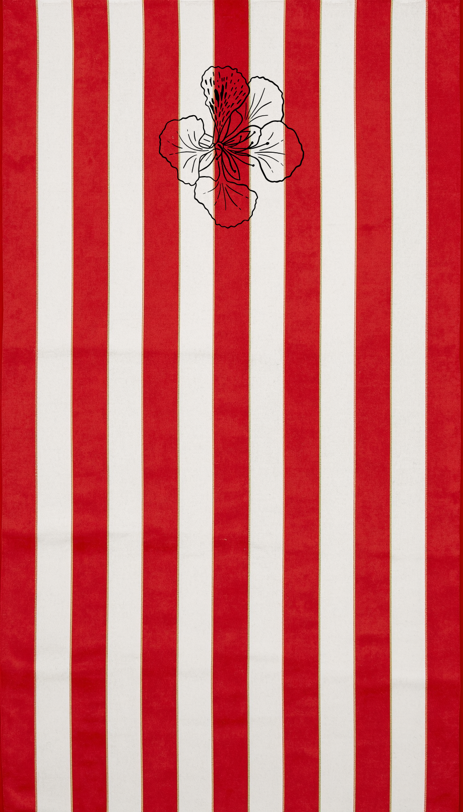 Rouge des îles -- Red Striped Beach Towel with Floral Accent