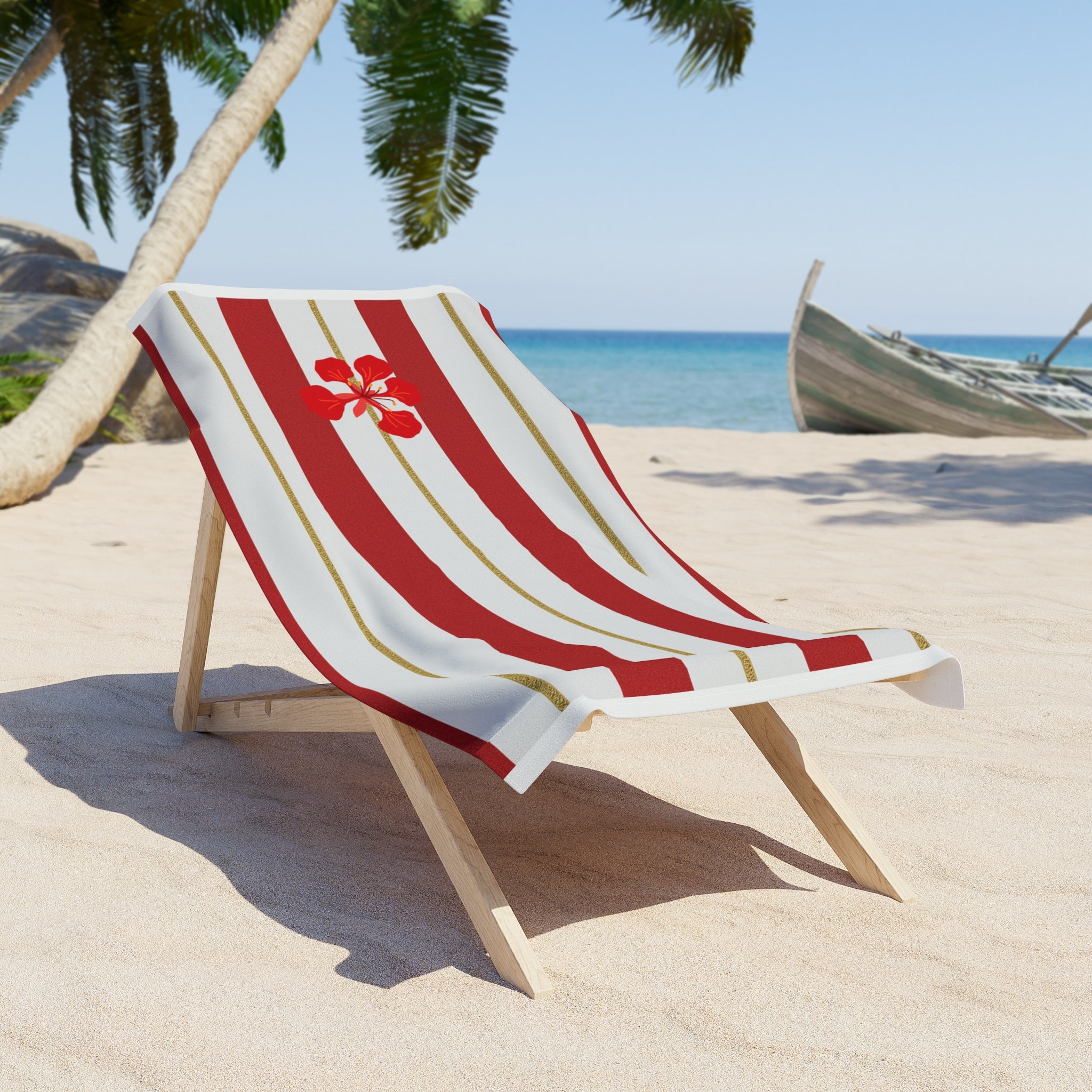Tentation en vacances -- Red Stripe flower Beach Towel